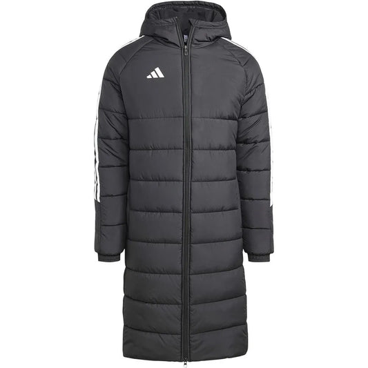 Abrigo puffer largo unisex con franjas deportivas estilo urbano