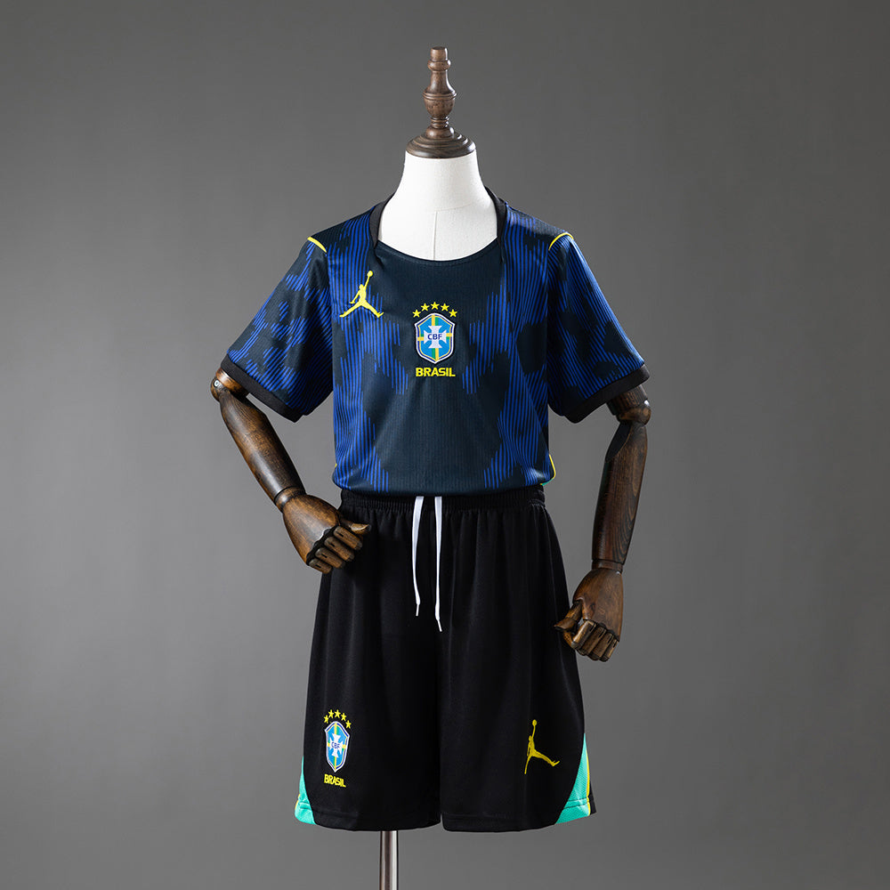 Conjunto Brasil Segunda Equipación Infantil – Negro y Azul
