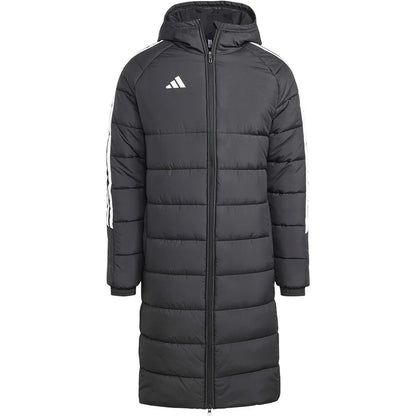 Abrigo puffer largo unisex con franjas deportivas estilo urbano