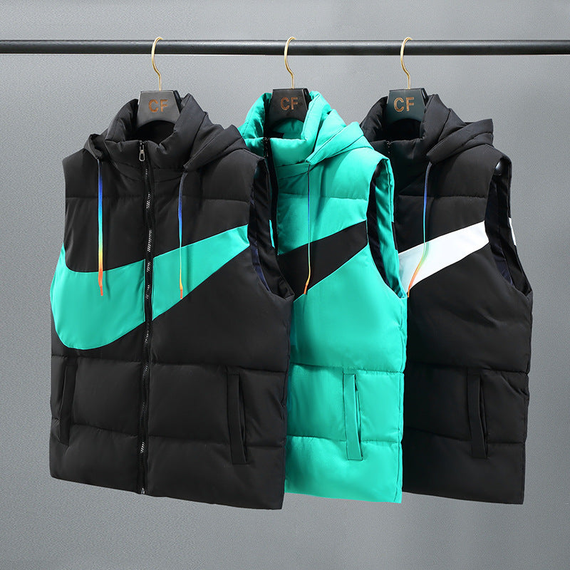 Chaleco acolchado bicolor estilo deportivo urbano con capucha
