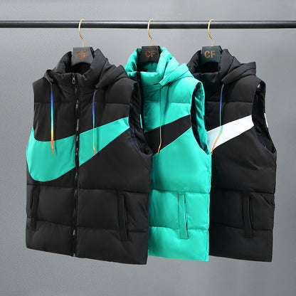 Chaleco acolchado bicolor estilo deportivo urbano con capucha
