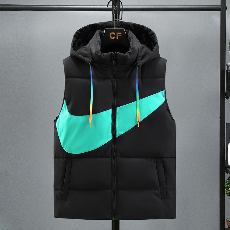 Chaleco acolchado bicolor estilo deportivo urbano con capucha