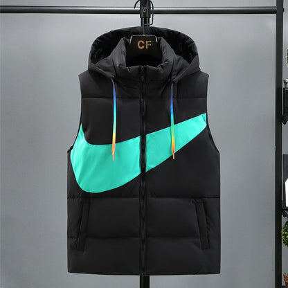 Chaleco acolchado bicolor estilo deportivo urbano con capucha