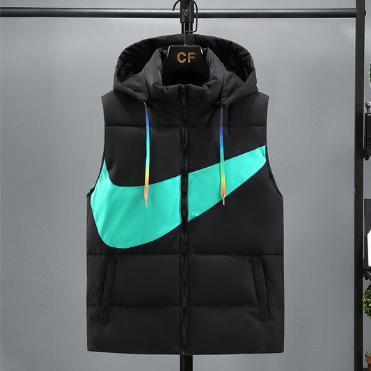 Chaleco acolchado bicolor estilo deportivo urbano con capucha