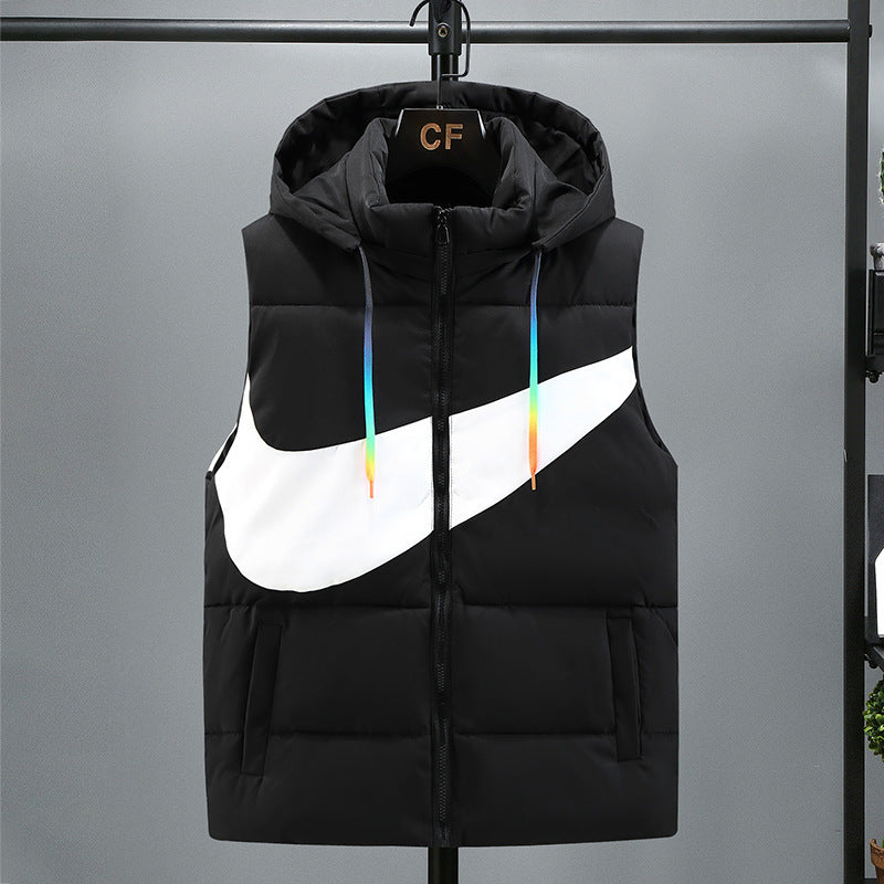 Chaleco acolchado bicolor estilo deportivo urbano con capucha