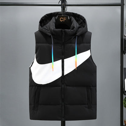 Chaleco acolchado bicolor estilo deportivo urbano con capucha