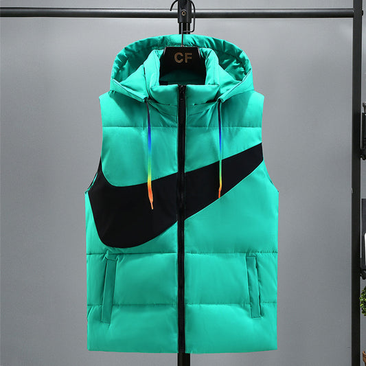 Chaleco acolchado bicolor estilo deportivo urbano con capucha