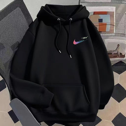 Sudadera Negra con Capucha y Gráfico Frontal – Streetwear Moderno